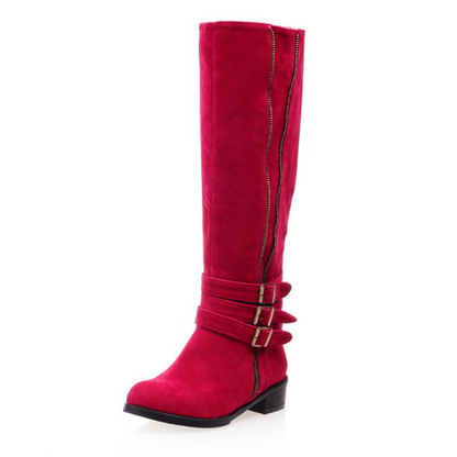 Winter Faux Suede Low Heeled Knee High Boots