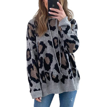 Leopard Print Hoodie Thick Sweater for Women