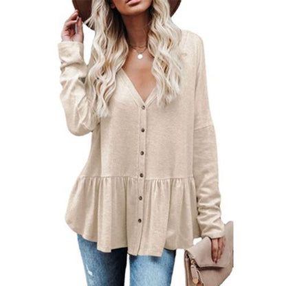 Women Mid-length Single-breasted Buttoned Long-sleeved Cardigan Irregular Hem Tops