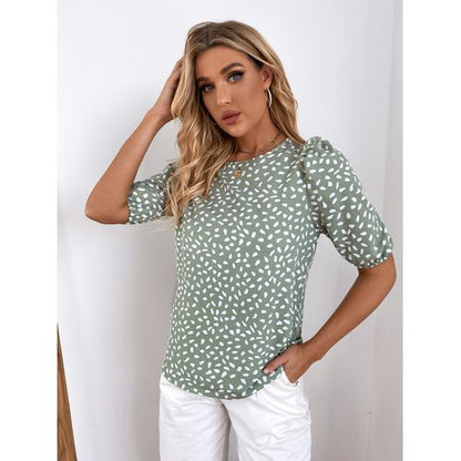 Womens Floral Printed Short Sleeve Chiffon Shirt Top