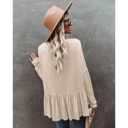 Women Mid-length Single-breasted Buttoned Long-sleeved Cardigan Irregular Hem Tops