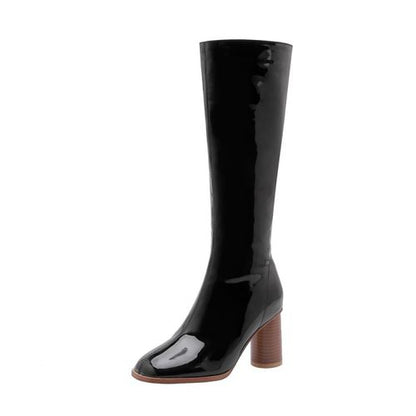 Women Zip High Heels Knee High Boots