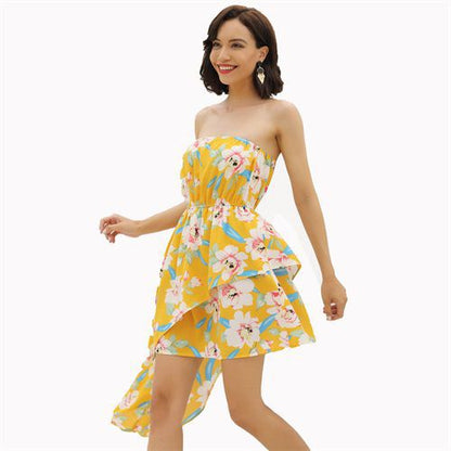 Holiday Print Irregularity Tube Top Formal Women's Dresses