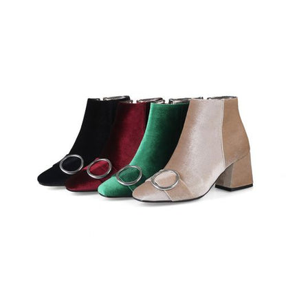 Square Toe Zipper Women High Heels Short Boots