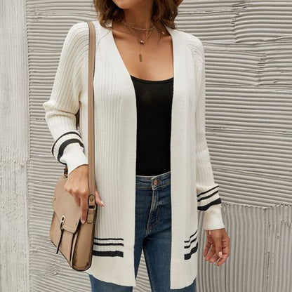 Women Color Contrast Long Cardigan Sweater