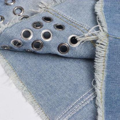 Retro High Waist Fashion All-matched Packet Buttock Denim Women Skirts