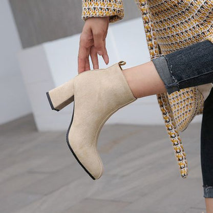 Round Toe Women's High Heeled Ankle Boots