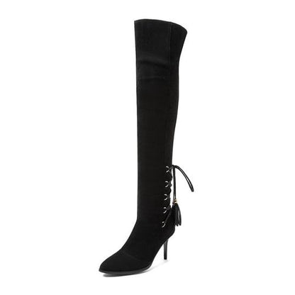 Women Tassel High Heels Knee High Boots