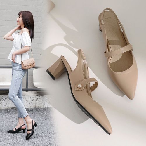 Women Pointed Toe Slingbacks High Heel Chunky Sandals