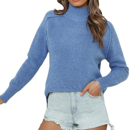 Solid Color Turtleneck Long-sleeved Women Pullover Sweater