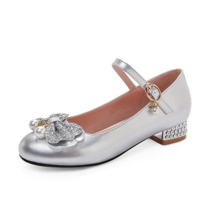 Women Pumps Sequined Mary Janes Shoes with Bowtie