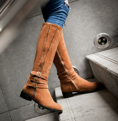 Winter Faux Suede Low Heeled Knee High Boots