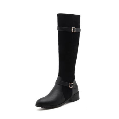 Women Buckle Low Heel Tall Chelsea Boots