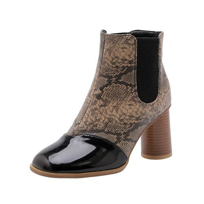 Women Snake-print High Heels Short Boots