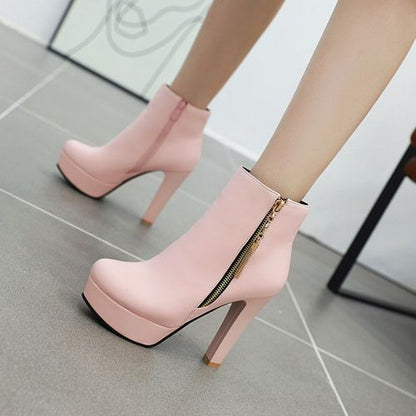 Women's Zippers High Heels Platform Short Boots