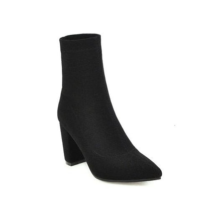 Women Velvet High Heel Short Boots