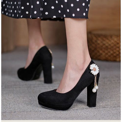 Women Flower Pearl Platform Pumps High Heels