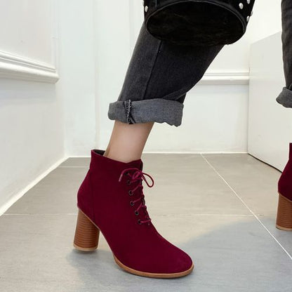 Women Lace Up High Heels Short Boots