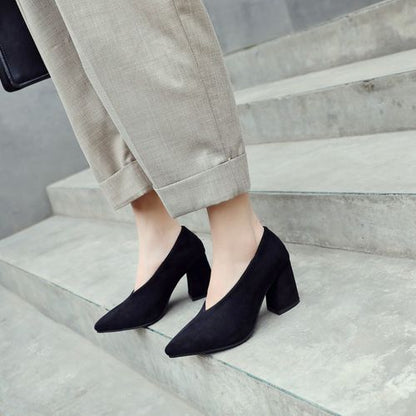 Women Suede High Heeled Chunky Heels Pumps