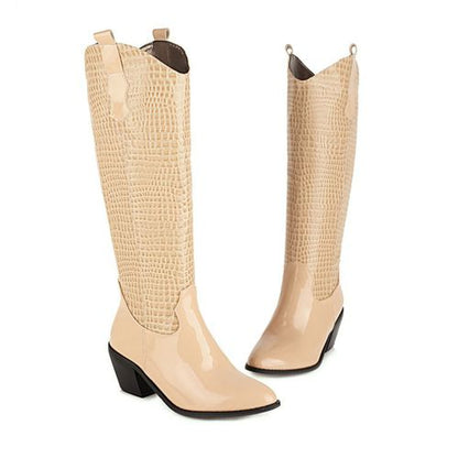 Women Pointed Toe Chunky High Heels Tall Boots