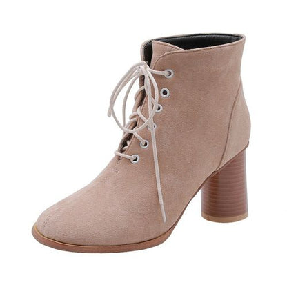 Women Lace Up High Heels Short Boots