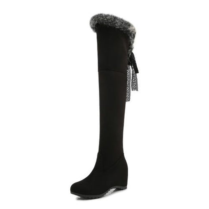 Women Fur Over the Knee Wedges Heels Boots