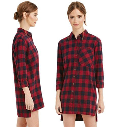 Casual Plaid Spring Slimming Straight Cylinder Medium Long Women Blouses